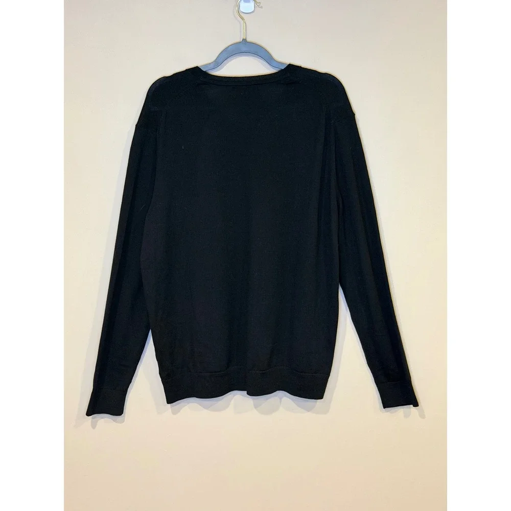Banana Republic Mens Black 100% Merino Wool V‎ Neck Long Sleeve Sweater XL